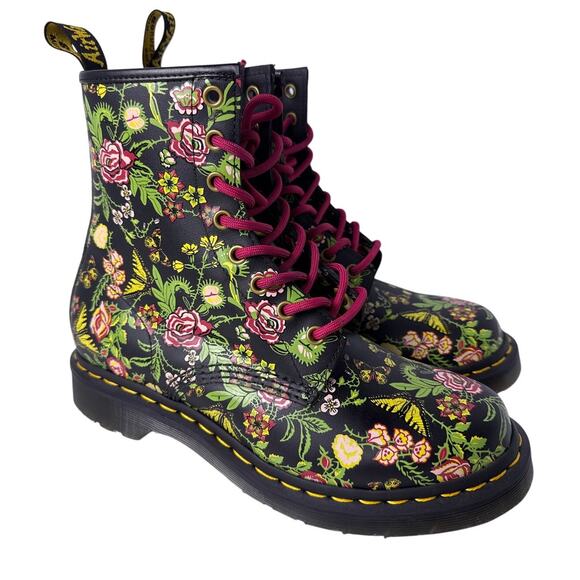 Dr. Martens 1460 Boots Floral Bloom Women's US 9 Venus Flytrap Black Leather - Picture 1 of 14